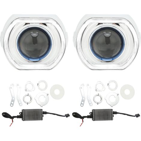 Kit de conversion pour phares de voiture avec lentilles de projecteur bi-LED (feux de route/croisement, 6000K, clignotants, feux de jour, 3 pouces, 12V) et cache blanc (1 paire) (1/3)