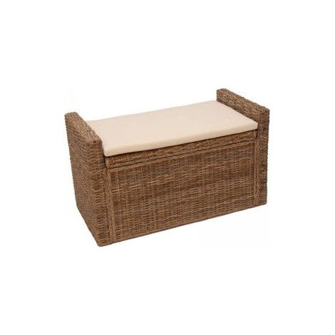 Décoshop26 – Banc d'entrée coffre de rangement en rotin kubu gris 88x44x51cm – Coussin inclus – BAN04017
