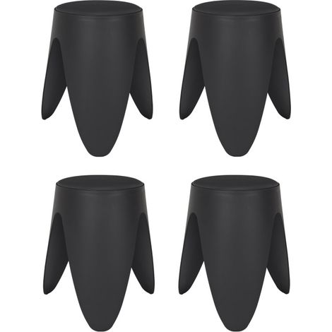 Lot de 4 Tabourets Légers Empilables en Plastique - Noir - D 30 x H 46 cm - Gain de place - Livraison gratuite