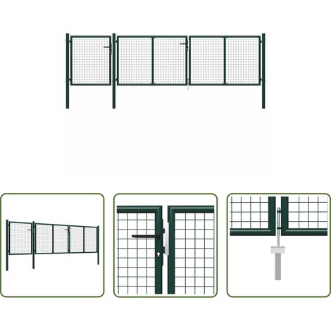 Clôture de jardin - Portail de jardin en acier vert 400 x 100 cm (1/5)