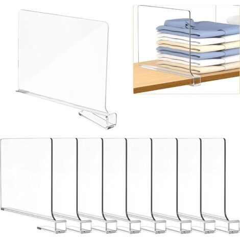 GABRIELLE 8 séparateurs d'étagères en acrylique transparent, séparateurs 30 x 20 cm, étagères polyvalentes pour chambre à coucher, cuisine, armoire et organiser les séparateurs de vêtements (1/5)