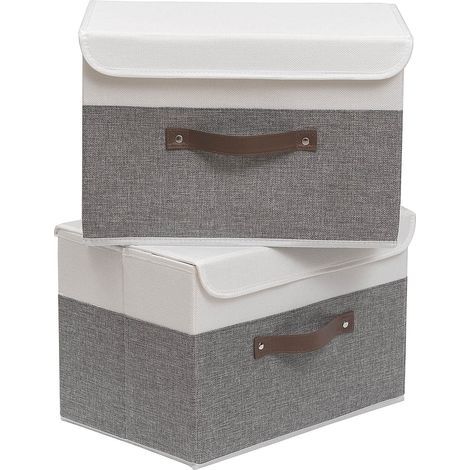 Storage Box, 38 x 25 x 25 cm Foldable Storage Baskets with Lids and Handles, Storage Box (2 pieces) (1/5)