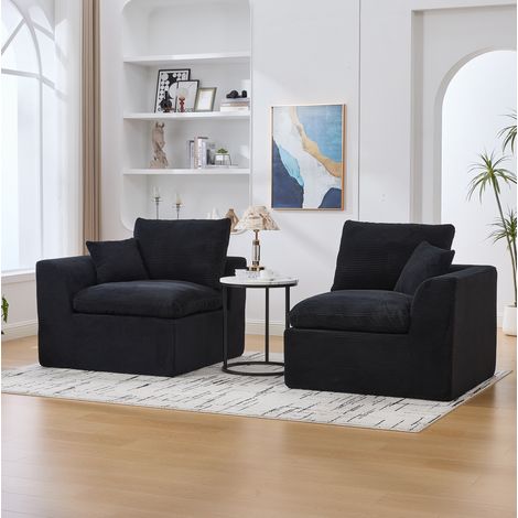 Divano 2 posti 204x102.5x84 cm nero in velluto a coste con cuscini inclusi (1/5)