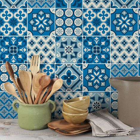 Sticker Mural Carrelage adhésif Cuisine Salle de Bain - 30 STICKERS CARRELAGES AZULEJOS JOSEPINA - 30stickers10x10cm (1/5)