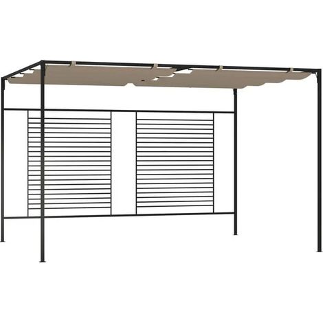 Un gazebo avec un auvent rétractable, mesurant 3x4x2,3 mètres, brun grisâtre, 180 g/m². (1/5)
