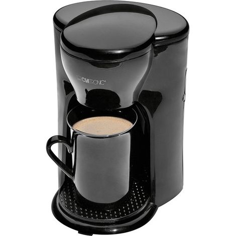 Cafetière 1 tasse avec filtre permanent en nylon – Puissance 270-330W – Design compact pour déplacements – Tasse en céramique incluse – Clatronic