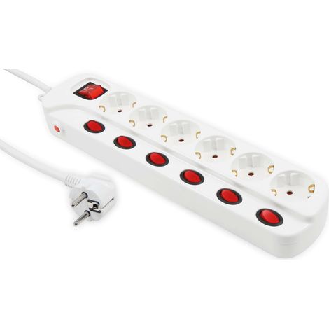 Multiprise MCPOWER, 6 prises, avec interrupteurs individuels, câble de 1,5 m, blanc (1/2)