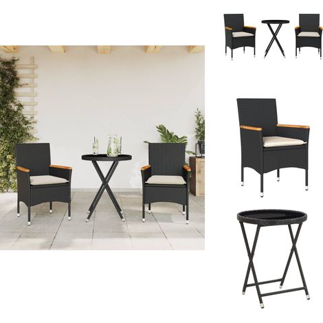 Ensemble de bistro avec coussins 3pcs noir résine tressée verre - Meubles De Jardin - Salon De Jardin - Ensemble De Bistro - Mobilier D'extérieur - Résine Tressée (1/5)
