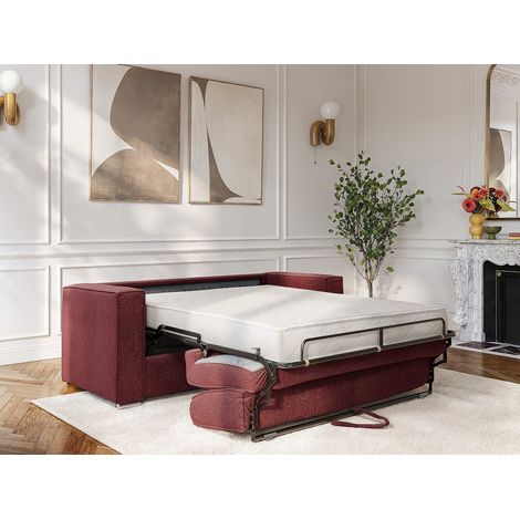 Canapé 3 places convertible express en tissu chenille bordeaux - Couchage 140 cm - Matelas 18 cm LORETO (1/4)