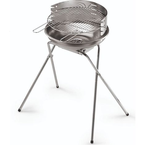 Barbacoa de carbón en acero inoxidable con parrilla cromada regulable en 4 posiciones Made in Italy (1/4)