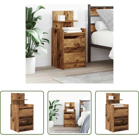 Holz Nachttisch - Nachttisch mit 2 Schubladen Altholz-Optik 38x34x80 cm (1/5)