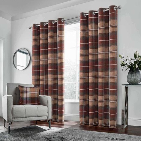 Checked Blackout Curtain, Double Thermal Insulated Curtains, Anti Cold and Heat with Eyelets for Living Room, Balcony and Bedroom, Red Brown, 140 x 260 cm, Pack of 2 (1/5)