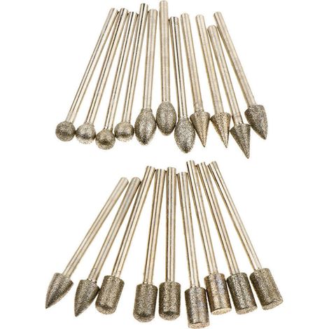 Ensemble de 20 fraises diamantées à tige de 3 mm, compatible avec tous les outils rotatifs, pour la sculpture sur pierre, le meulage, le polissage et la gravure. (1/5)