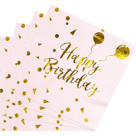 Serviettes D Anniversaire - Serviettes En Papier Jetables 33x33 Cm - Pour Fete Adulte Enfant - Blanc Noir Rose - Lot De 60 (1/5)