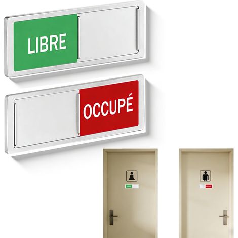 Panneau Ouvert Fermé Magnétique Coulissant, 17,7x5,2cm, Panneau Décoratif avec 2 Adhésifs Rondes, Enseigne Libre/Occupé pour Toilettes, Réunions, Écoles, Bureaux et WC, Décoration WC Élégante (1/5)