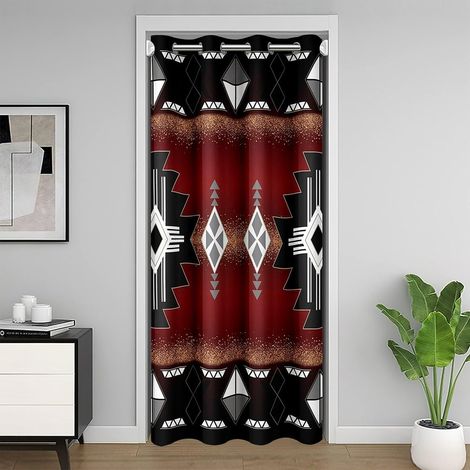 Rideau Occultant Aztec Boho Rideau de Porte 200x200 Ethnique Exotique Rideaux Porte Enfants Adolescents Adultes Géométrie Décor Occidental Tribal Rouge Jaune Rideaux de Placard - 106L X 203H cm (1 Pan (1/5)