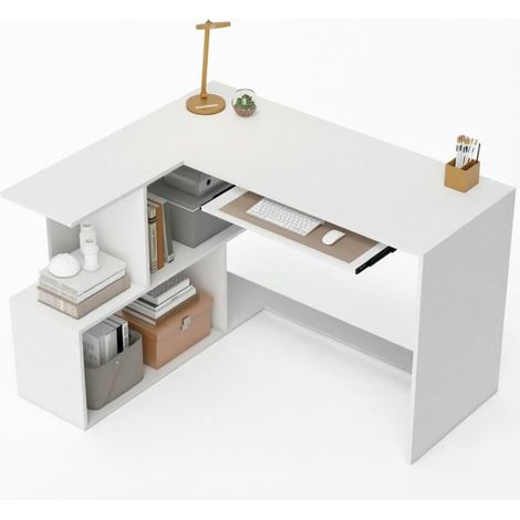Eckschreibtisch L‑Form, L‑Schreibtisch mit Aufbewahrungsregalen und Tastaturauszug, Computertisch für Home‑Office(nur mit Eckschreibtisch) (1/5)