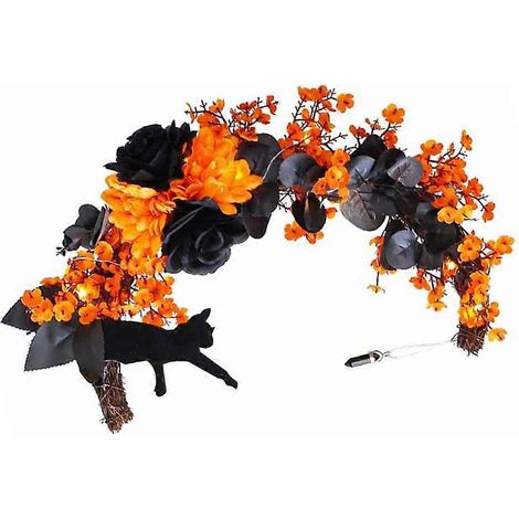 Couronne d'Halloween, guirlande suspendue avec chat et lune, décoration d'automne, cadeau de pendaison de crémaillère (1/4)