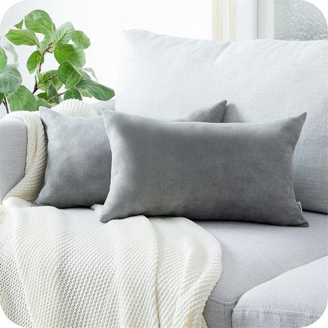 Lot de 2 Housse de Coussin 50x70cm Décoratif Canapé en Chenille Housses Coussin Decoration Chambre Carré Couleur Uni pour Chaise,Voiture,Bureau, Gris Clair (1/5)