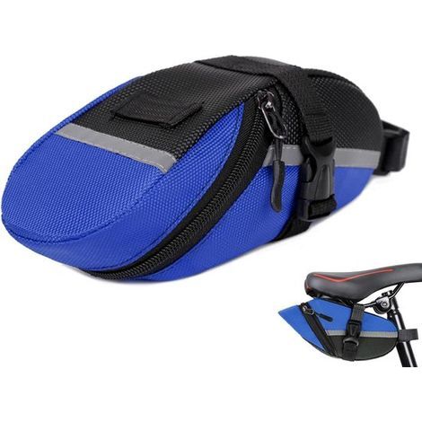 Bicycle saddle bag, 21 x 9 x 9.5 cm, universal and waterproof, with zipper, for phone, wallet, keys, tools and accessories, blue (1/5)