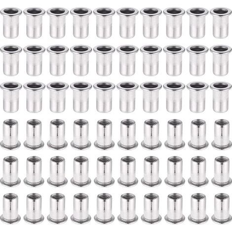 60 Pièces 304 Ecrou a Sertir M6 en Acier Inoxydable Tête Plate Ecrou Aveugle Rivet Fileté Ecrou a Rivet pour pince à insert fileté (1/4)