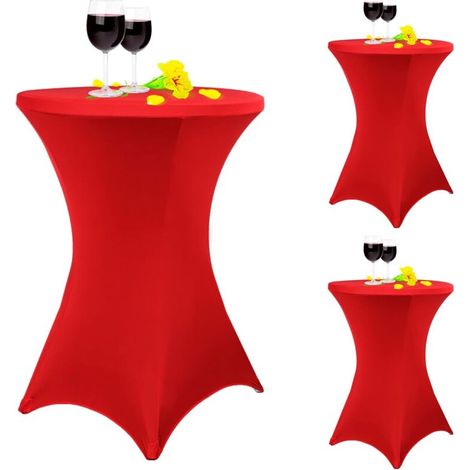 Tigrezy 3er-Set quadratische Eck-Stretch-Spandex-Cocktailtischdecke 80 x 110 cm rot für hohen Tisch, runde Tischdecke für Cocktail, Banketttisch, Hochzeit, Cocktailparty (rot)