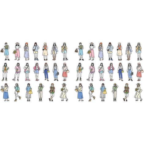 40 stickers pour planner, joli motif fille, autocollants polyvalents pour journal, carnet, agenda, modèle 1 (1/5)
