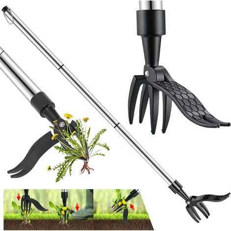 Désherbeur Manuel, Arrache-Mauvaises Herbes 100Cm Avec 3 Griffes En Inox Et Pédale D'Enlèvement Des Racines Outil De Désherbage Outil De Jardinage Sur Pied Poignée En Aluminium Cpvbobul Kit (1/5)