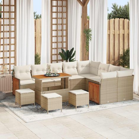 Ensemble Canapé de Jardin 13 pcs Salon de Jardin en Résine Tressée et Acier Beige et Crème - PANGIVO (1/5)