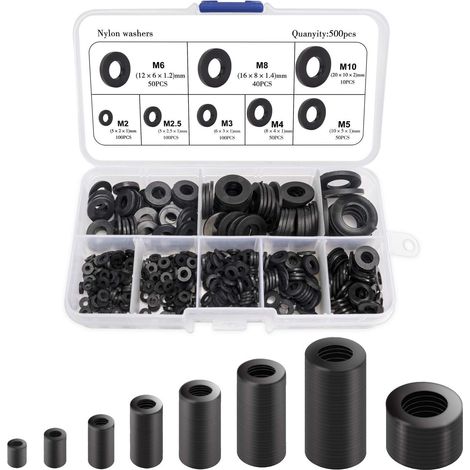 Joint En Nylon En Plastique, Joint Rond 500pcs Joint Noir, Compatible Avec M2 M2.5 M3 M4 M5 M6 M8 M10