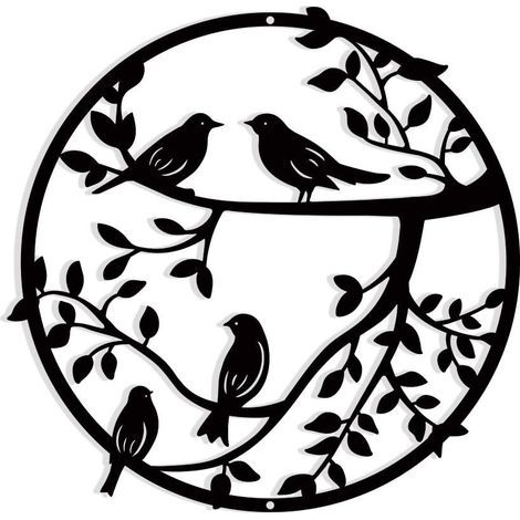 Décoration murale en métal, 30cm, oiseau en métal sur branche d'arbre, silhouette murale d'oiseaux, décoration murale suspendue en fer forgé noir (1/5)