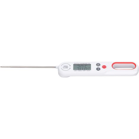 Thermomètre alimentaire numérique à lecture instantanée et précise, pliable, pour barbecue et grillades, avec piles (blanc). (1/5)