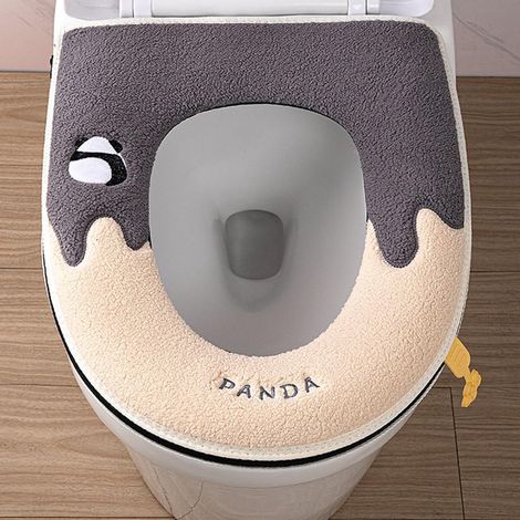 Protège-siège de toilette motif panda - Plus épais, doux et chaud, en tissu extensible et lavable. Indispensable pour la salle de bain. (1/5)