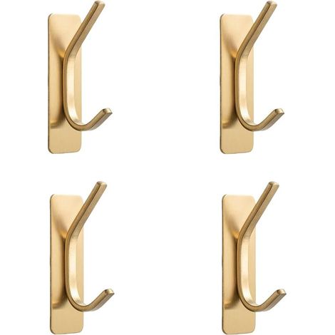 Goldene, selbstklebende Wandhaken – Robust (Tragkraft 6 kg), Haken für Handtücher, Mäntel, Taschen, Geldbörsen, Schlüssel – für Bad und Küche – aus Stahl (1/5)
