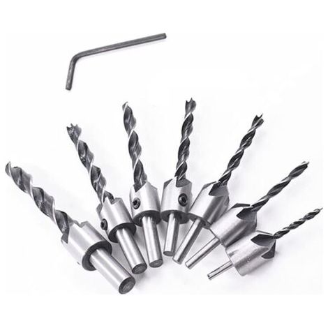 8 Pcs Foret Bois Avec Fraise,Jeu De Forets Fraisés, Fente d'Alésoir Pour Foret Hélicoïdal à Bois Avec Trou, Pour Le Travail Du Bois, Jeu De Forets (3-10 Mm (3/4/5/6/7/8/10 Mm)) (1/4)