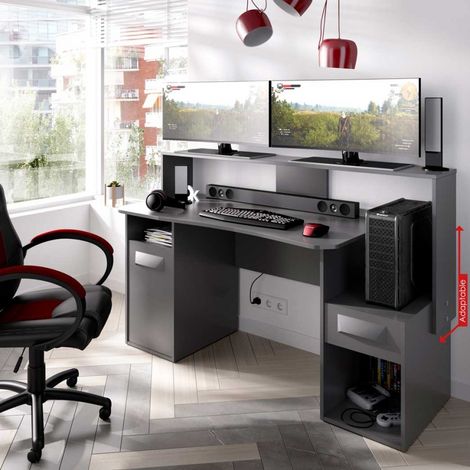 Befara – Table de gaming Tron 154 x 60 x 97 cm – Panneaux de particules haute qualité – Support réglable avec tiroir – Bureau gamer