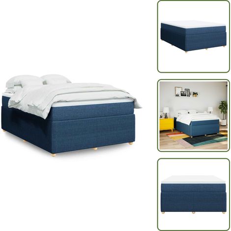 Sommier à lattes de lit avec matelas Bleu 160x200 cm Tissu - Sommier À Lattes De Lit - Sommiers À Lattes De Lit - Lit - Meuble De Chambre À Coucher (1/5)