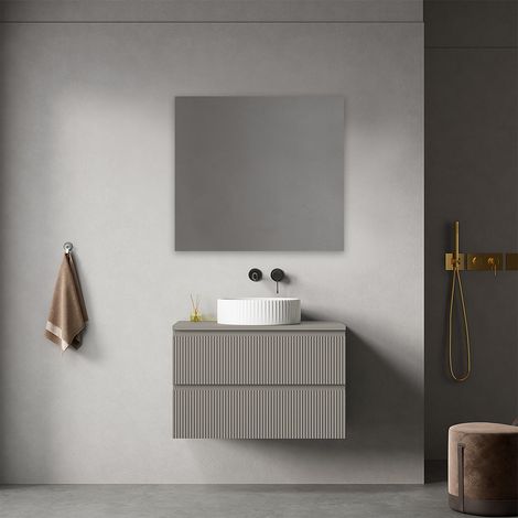 Mobile bagno sospeso cannettato 80 cm Grigio Cenere per Lavabo d'appoggio Specchio Quadro - Fiji Paint Top Canneté (1/4)