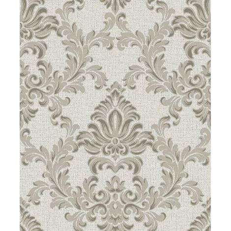 Papier peint baroque médaillon beige lin