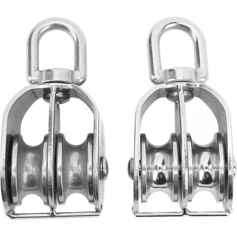 Poulie Double Acier Inoxydable M32 - Lot de 2 - Rotation 360 Degrés - Charge 250 kg - Levage Câble (1/5)