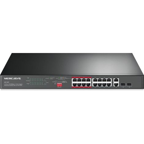 Mercusys 16-PORT 10/100MBPS+ 2-PORT GB RCK 16-PORT POE+ No administrado Fast Ethernet (10/100) Energía sobre Ethernet (PoE) Negro (1/4)