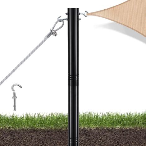Poteau en métal pour voile d'ombrage 63 mm – Résistant aux intempéries – Installation béton ou pot – Câble en acier 4,8 m inclus