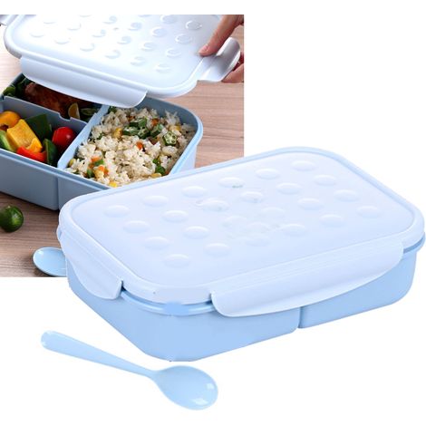 Boîte à lunch Bento à 3 compartiments en polypropylène alimentaire, réutilisable et portable, avec cuillère intégrée, 1800 ml, idéale pour l'école et le bureau. (1/5)