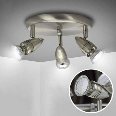 Spots de Plafond Orientable, 3 Ampoule GU10 Incluse, Design Moderne Nickel, Luminaire Intérieur pour Salon, Chambre, Cuisine, Entrée, Couloir (1/5)