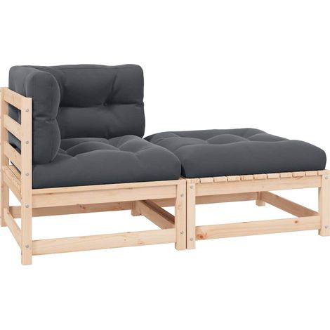 2-tlg. Garten-Lounge-Set mit Kissen Kiefer Massivholz