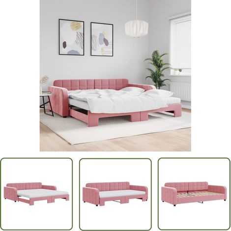 vidaXL Tagesbett Ausziehbar mit Matratzen Rosa 100x200 cm Samt (1/5)
