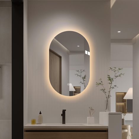 Miroir de salle de bain LED en forme de capsule 50x80cm Ce produit de haute qualité allie esthétique et fonctionnalité,