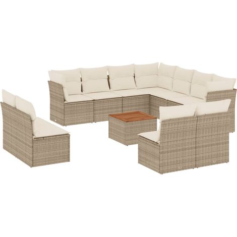 Salon de jardin avec coussins 12 pcs beige résine tressée (1/3)