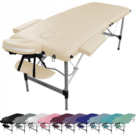 Table de massage pliante 2 zones en aluminium + Accessoires et housse de transport - Beige - Vivezen