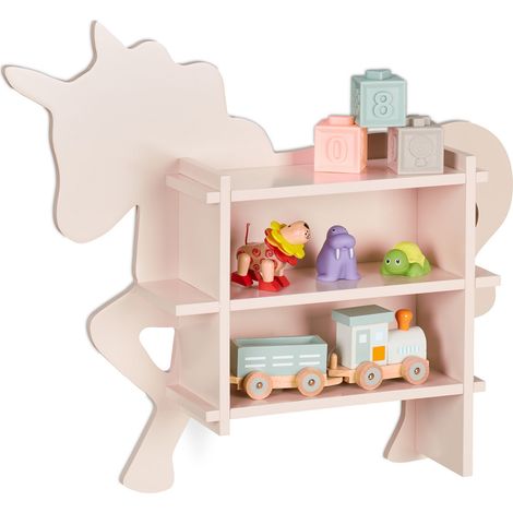Relaxdays Kinderregal Einhorn, 2 offene Fächer, Bücherregal Kinder, Wand, HxBxT: 54,5x66x13 cm, Kinderzimmer Regal, rosa